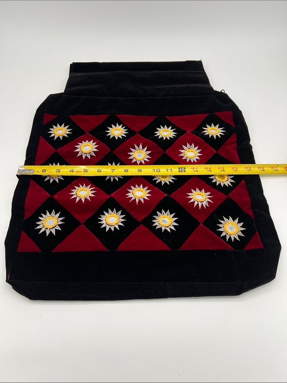 NWOT Handcrafted Velvet Multipurpose Black & Burgundy Handbag w/ Mirror Appliqué - Picture 4 of 10